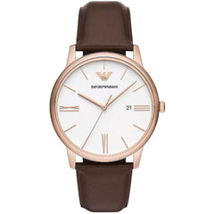 Emporio Armani Men's Watch - Minimalist White Dial Brown Leather Strap | AR11572