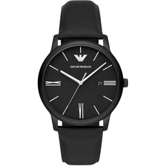 Emporio Armani Men's Watch - Minimalist Quartz Black Dial Leather Strap | AR11573