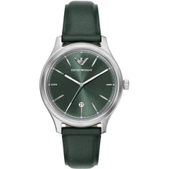 Emporio Armani Men's Watch - Minimalist Quartz Green Dial Leather Strap | AR11749