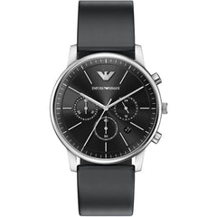 Emporio Armani Men's Watch - Minimalist Chrono Black Dial Leather Strap | AR11774