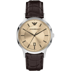 Emporio Armani Men's Watch - Renato Quartz Gold Dial Brown Leather Strap | AR11783