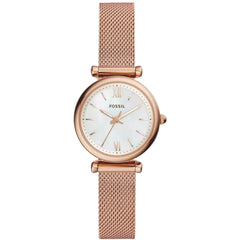 Fossil Women's Watch - Carlie Mini Quartz Silver Dial Rose Gold Bracelet | ES4433