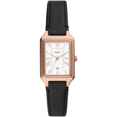 Fossil Women's Watch - Raquel Quartz White Dial Black Leather Strap Date | ES5310