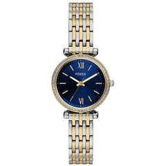 Fossil Women's Watch - Carlie Mini Quartz Blue Dial Two Tone Steel Bracelet | ES5438
