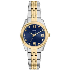 Fossil Women's Watch - Scarlette Quartz Blue Dial Two Tone Steel Bracelet | ES5443