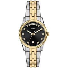 Fossil Women's Watch - Scarlette Quartz Black Dial Two Tone Steel Bracelet | ES5458