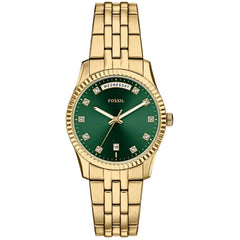 Fossil Women's Watch - Scarlette Quartz Green Dial Yellow Gold Bracelet | ES5460