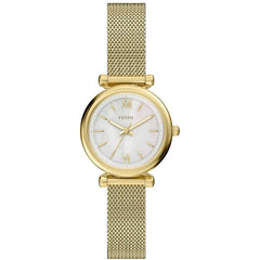 Fossil Women's Watch - Carlie Mini Quartz White Dial Yellow Gold Bracelet | ES5462