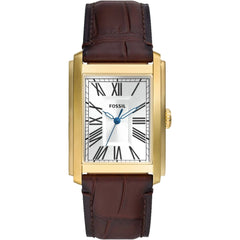 Fossil Men's Watch - Carraway Quartz Silver Tone Dial Brown Leather Strap | FS6011