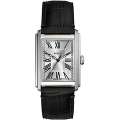 Fossil Men's Watch - Carraway Quartz Silver Tone Dial Black Leather Strap | FS6078