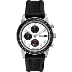 Fossil Men's Watch - Sport Tourer Chrono White and Black Dial Rubber Strap | FS6087