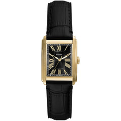 Fossil Men's Watch - Carraway Quartz Yellow Gold Case Black Leather Strap | FS6091