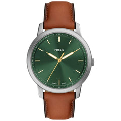 Fossil Men's Watch - Minimalist Green Dial Brown Genuine Leather Strap | FS6094