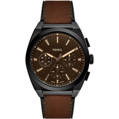 Fossil Men's Watch - Everett Chronograph Brown Dial Genuine Leather Strap | FS6108