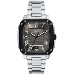 Fossil Men's Watch - Crosby Gunmetal Dial Silver Stainless Steel Bracelet | FS6122