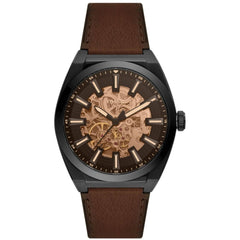 Fossil Men's Watch - Everett Automatic Semi-Skeleton Dial Leather Strap | ME3207