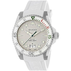 Gucci Men's Watch - Dive Rotating Bezel Silver Dial White Rubber Strap | YA136337