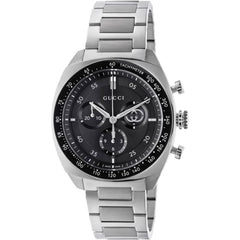 Gucci Men's Watch - Interlocking Chronograph Black Dial Silver Bracelet | YA142316