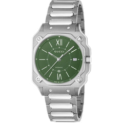 Gucci Men's Watch - G-Flat Automatic Green Dial Stainless Steel Bracelet | YA166404