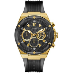Guess Men's Watch - Classic Chronograph Yellow Gold Case Black Dial Strap | GW0425G1