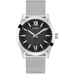Guess Men's Watch - Crescent Quartz Black Dial Silver Tone Mesh Bracelet | GW0629G1