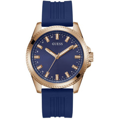 Guess Men's Watch - Champ Quartz Rose Gold Case Blue Dial Silicone Strap | GW0639G3