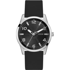 Guess Men's Watch - Monte Quartz Silver Tone Case Black Dial Silicone Strap | GW0805G1