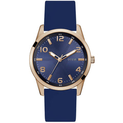 Guess Men's Watch - Monte Quartz Rose Gold Case Blue Dial Silicone Strap | GW0805G3