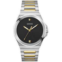 Guess Men's Watch - Vinyl Quartz Diamond Black Dial Two Tone Bracelet | GW0833G3