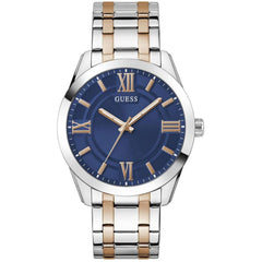 Guess Men's Watch - Elliot Blue Dial TT Silver Tone, Rose Gold Bracelet | GW0893G2