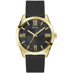 Guess Men's Watch - Elliot Yellow Gold Case Black Dial Silicone Strap | GW0894G2