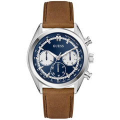 Guess Men's Watch - Dawson Blue and White Dial Brown Leather Strap Date | GW0972G1