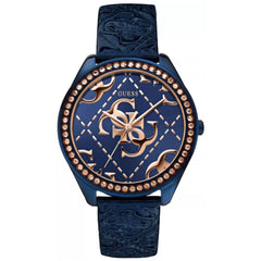 Guess Women's Watch - Iconic Quartz Rose Gold Crystal Bezel Blue Dial | W0473L1