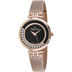 Mathey Tissot Women's Watch - Fleury XVI Quartz Black Dial Rose Gold Bracelet | FOO4PN