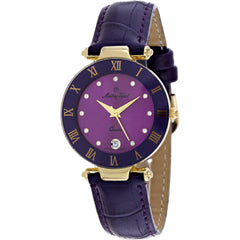 Mathey Tissot Women's Watch - Coupole Quartz Purple Dial Leather Strap | K229FV