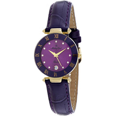 Mathey Tissot Women's Watch - Coupole Quartz Purple Dial Leather Strap | K229MV