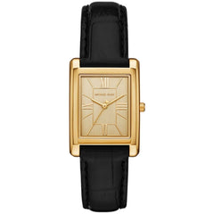 Michael Kors Women's Watch - Essex Quartz Gold Tone Dial Black Strap | MK4965