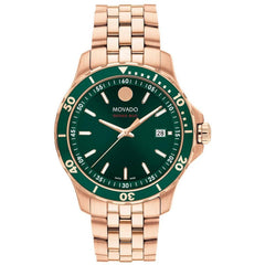 Movado Men's Watch - Series 800 Quartz Green Dial Rose Gold Steel Bracelet | 2600185