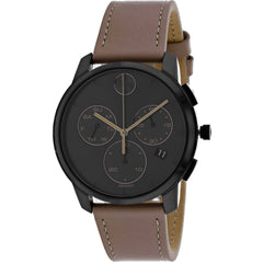 Movado Men's Watch - Bold Chronograph Black Dial Brown Leather Strap | 3600719