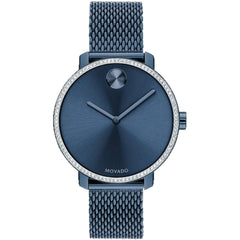 Movado Women's Watch - Bold Quartz Crystal Bezel Blue Dial Mesh Bracelet | 3600780