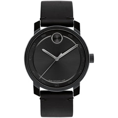 Movado Men's Watch - Bold Quartz Black Stainless Steel Case Leather Strap | 3600918