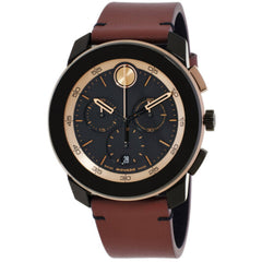 Movado Men's Watch - Bold Tr90 Quartz Chrono Black Dial Brown Leather Strap | 3601115