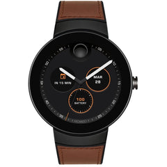 Movado Unisex Watch - Connect Quartz Black Dial Brown Leather Strap Date | 3660019