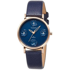 Obaku Women's Watch - Petal Quartz Rose Gold Case Blue Dial Leather Strap | S733LXVLVL