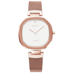 Obaku Women's Watch - Brilliant Quartz White Dial Rose Gold Mesh Bracelet | V277LXVIMV
