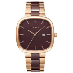 Obaku Men's Analog Watch - Timian Quartz Brown Dial Two Tone Bracelet | V282GDVNCN