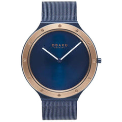 Obaku Men's Watch - Analog Rose Gold Case Blue Dial Mesh Steel Bracelet | V285GXSLML