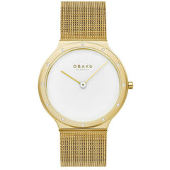 Obaku Women's Watch - Quartz Note Lille White Dial Yellow Gold Bracelet | V285LEGWMG
