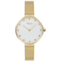 Obaku Women's Watch - Analog Quartz White Dial Yellow Gold Mesh Bracelet | V287LXGWMG