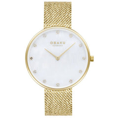 Obaku Women's Watch - Glans Quartz White Dial Yellow Gold Mesh Bracelet | V288LXGWHG